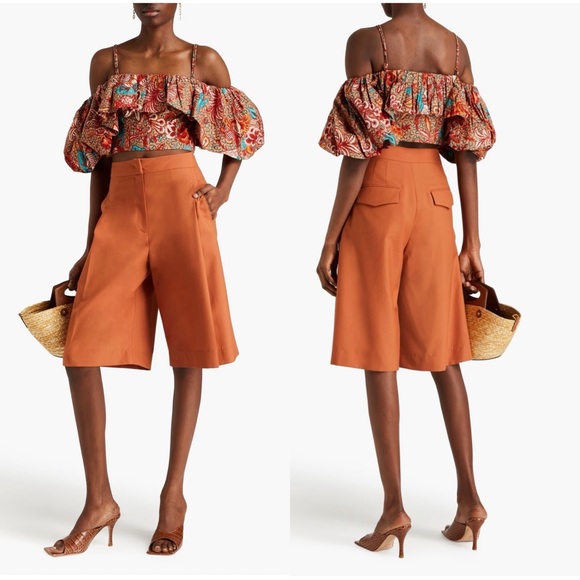 Ulla Johnson  Carla Cold Shoulder Cropped Floral Print Cotton Poplin Top Size 2 - Picture 3 of 8